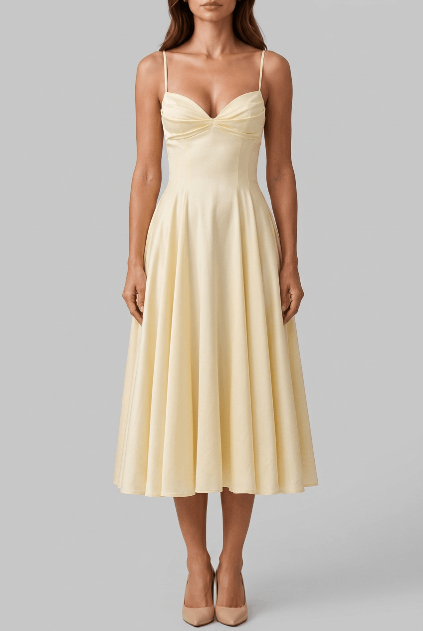 Women's Wedding Guest Dress Midi | Sweetheart Neck & A-Line Skirt