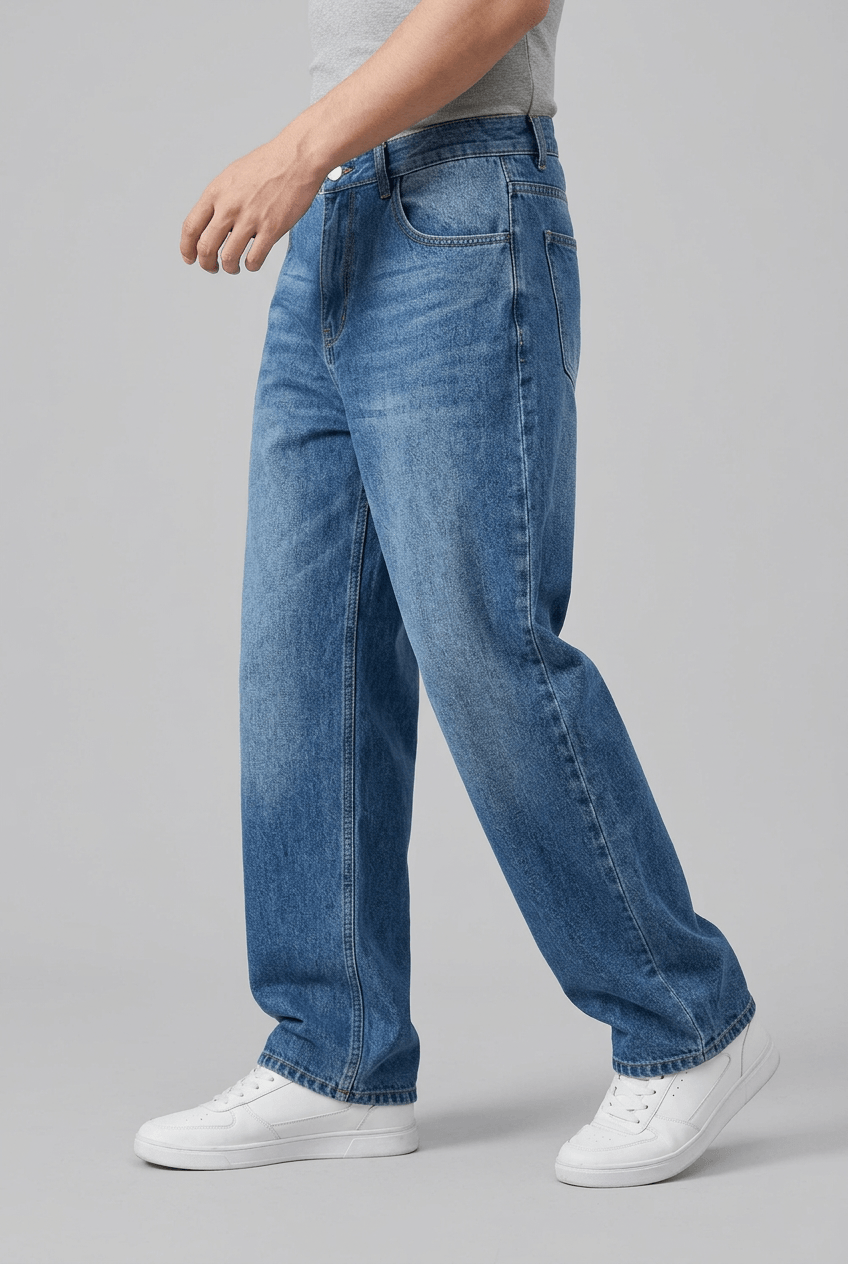 Men's Loose Fit Straight Leg Jeans | Stitched Front Pockets