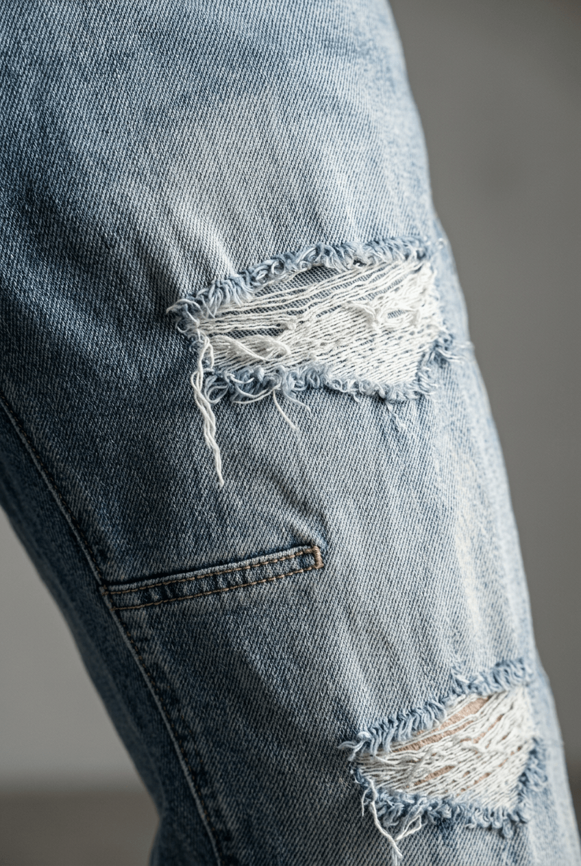 Men's Distressed Straight-Leg Jeans | Ripped Knee & Leg Zip