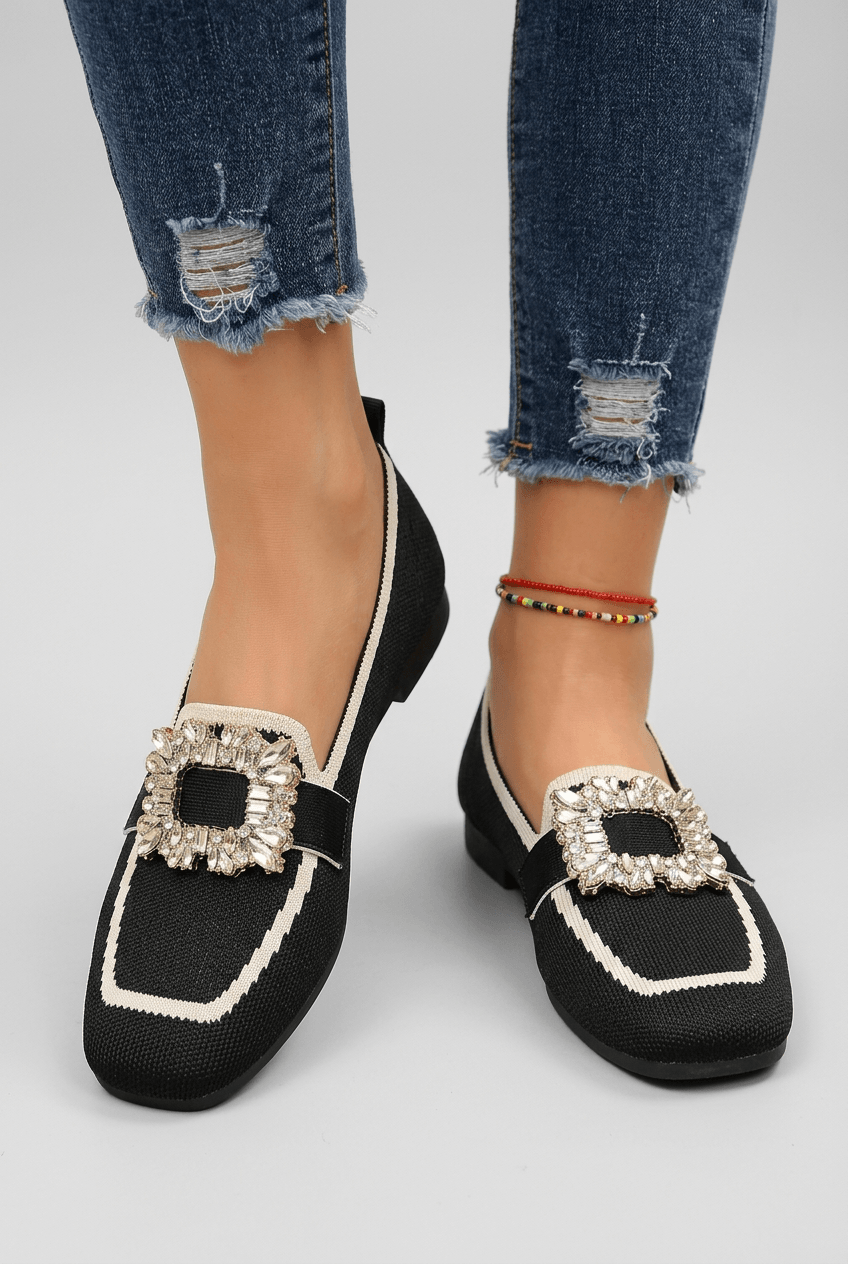 Women's Loafers | Embellished Crystal Buckle & Square Toe