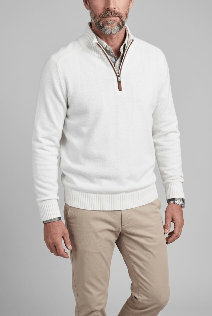 Men's Quarter Zip Sweater | High Collar and Ribbed Cuffs