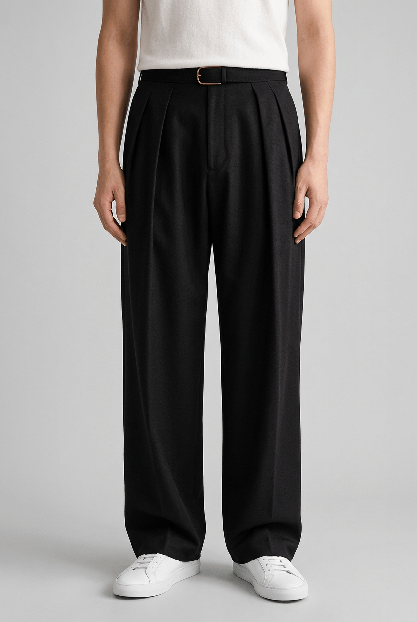 Men's Wide Leg Pleated Trousers | High Waist