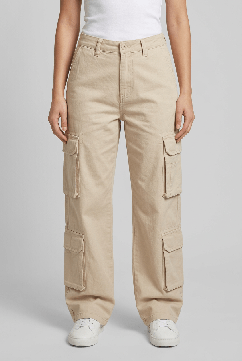 Women's Wide Leg Cargo Trousers | High Waist & Flap Pockets