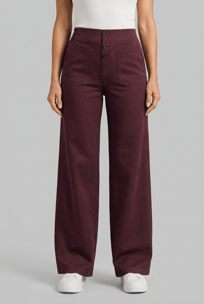 Women's Wide Leg Trousers | High Waisted & Button Front