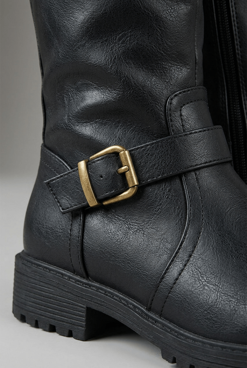 Women's Knee High Boots | Buckle Strap & Side Zip