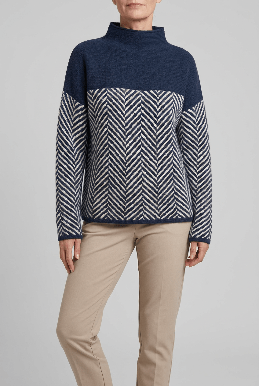 Women's Oversized Turtleneck Jumper | Chevron Pattern