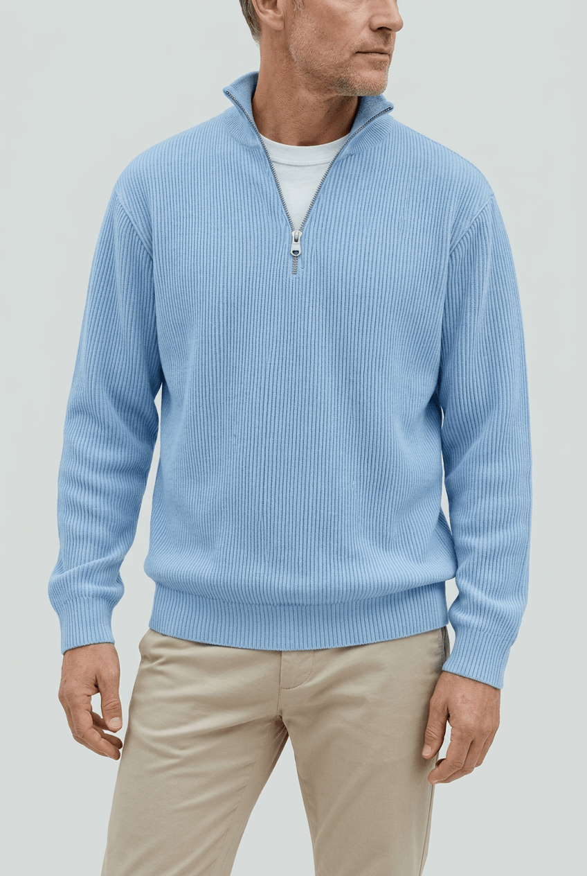 Men's Ribbed Quarter Zip Jumper | High Collar