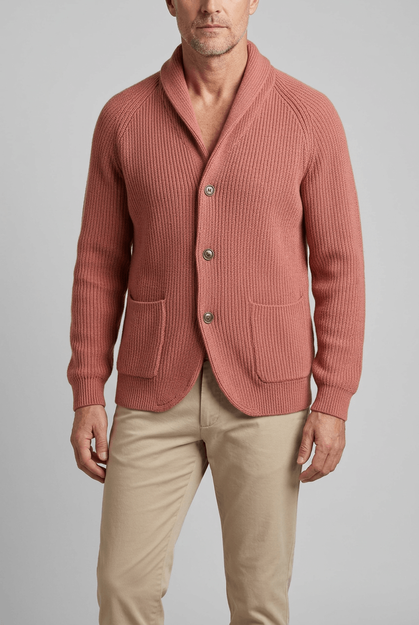 Men's Cardigan | Shawl Collar & Ribbed Button Front