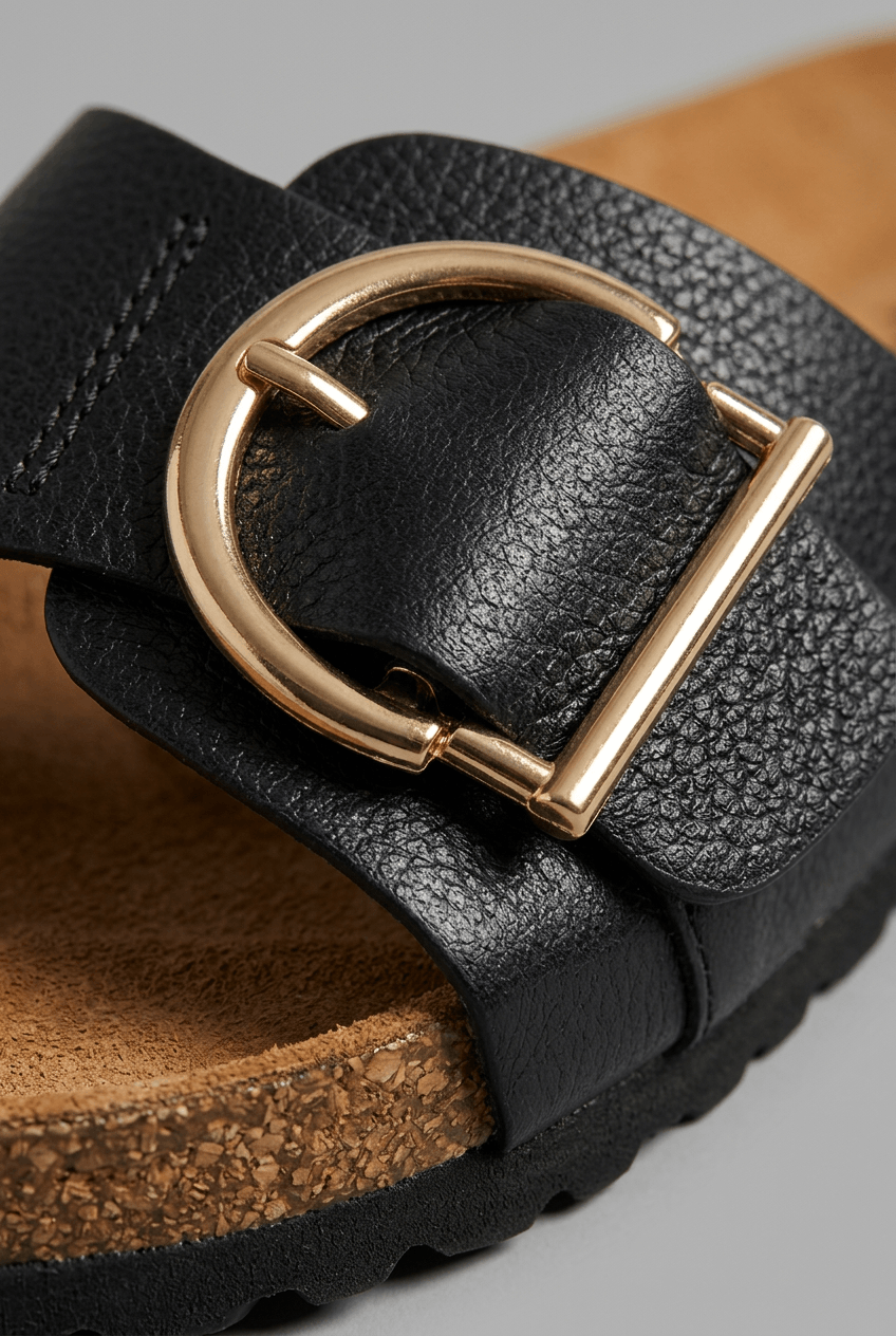Women's Slides | Gold Buckle & Cork Sole