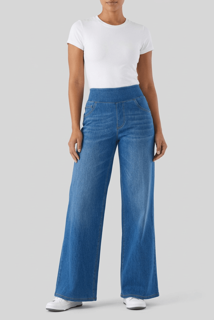 Women's Wide-Leg Pull-On Jeans | Elastic Waist