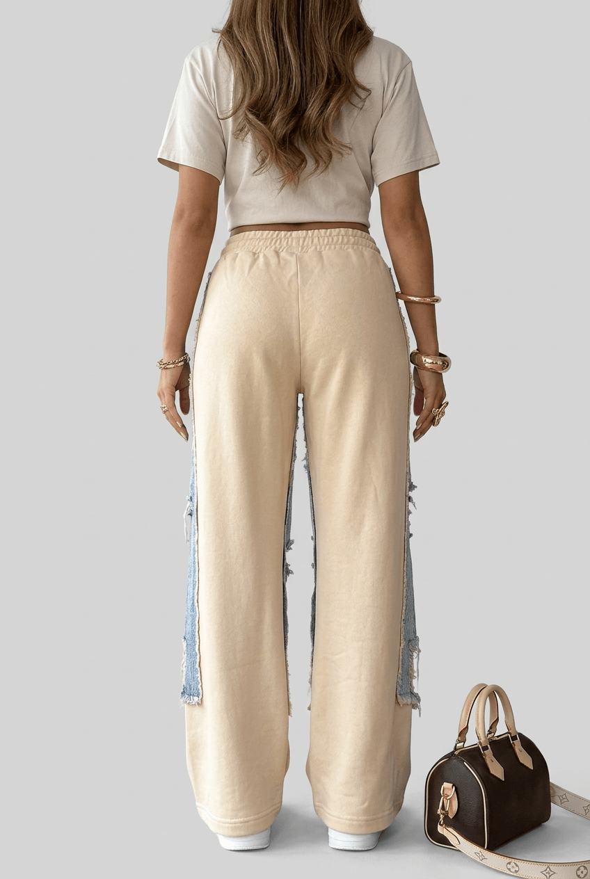 Women's Wide Leg Distressed Jeans | Contrast Panel
