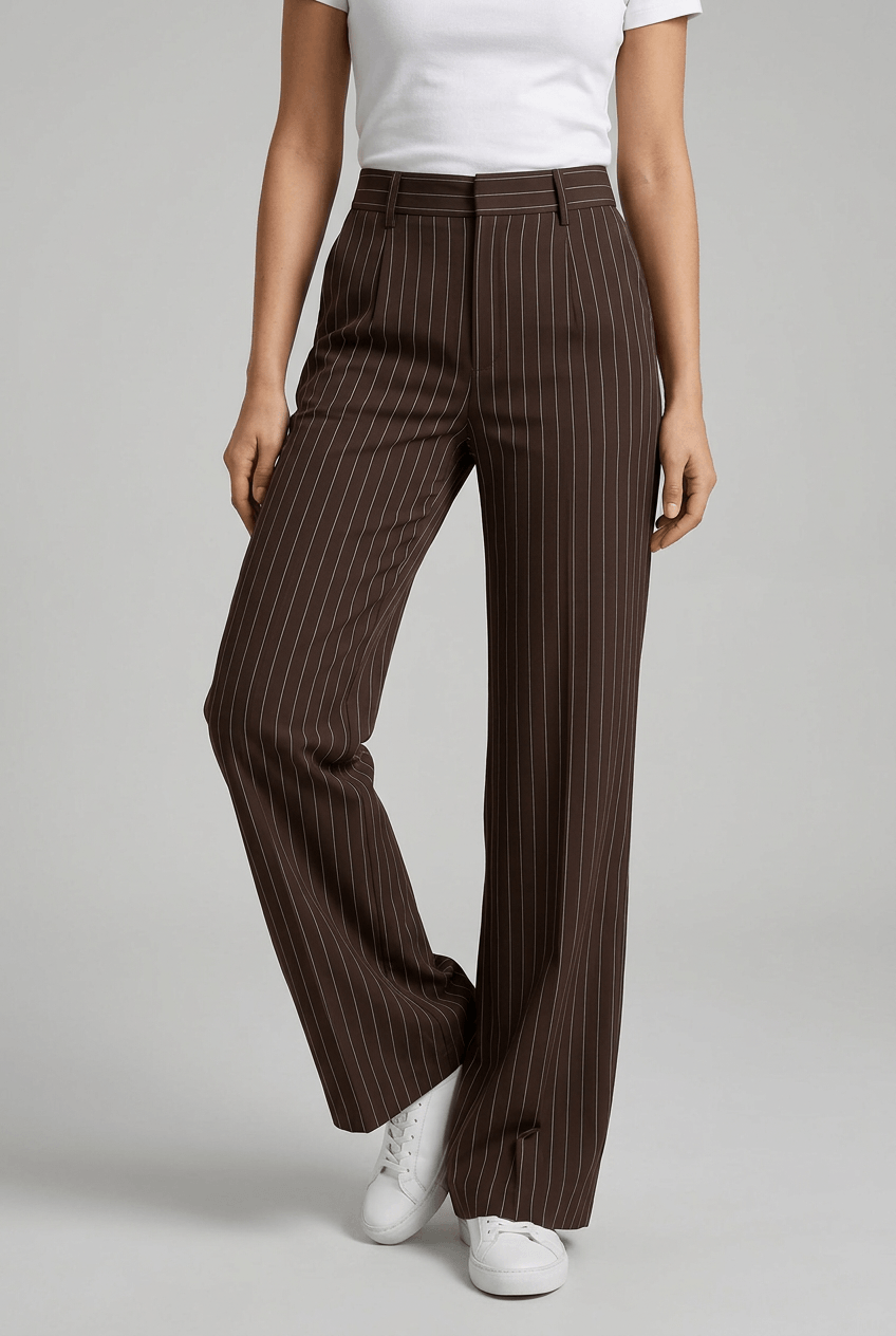 Women's Pinstripe Wide Leg Trousers | Tailored Pleat Front