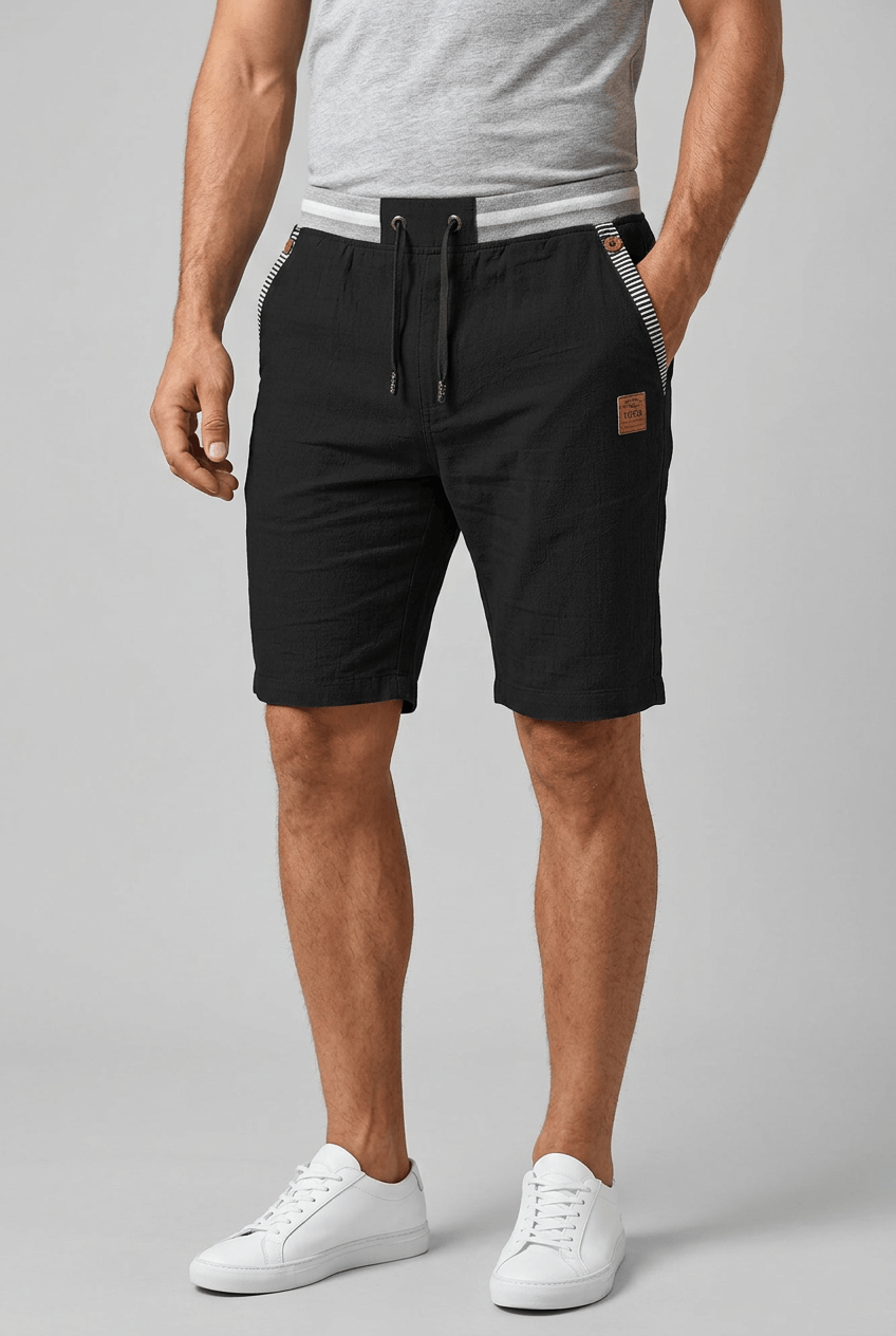 Men's Summer Shorts | Drawstring Waistband & Striped Trim Pockets