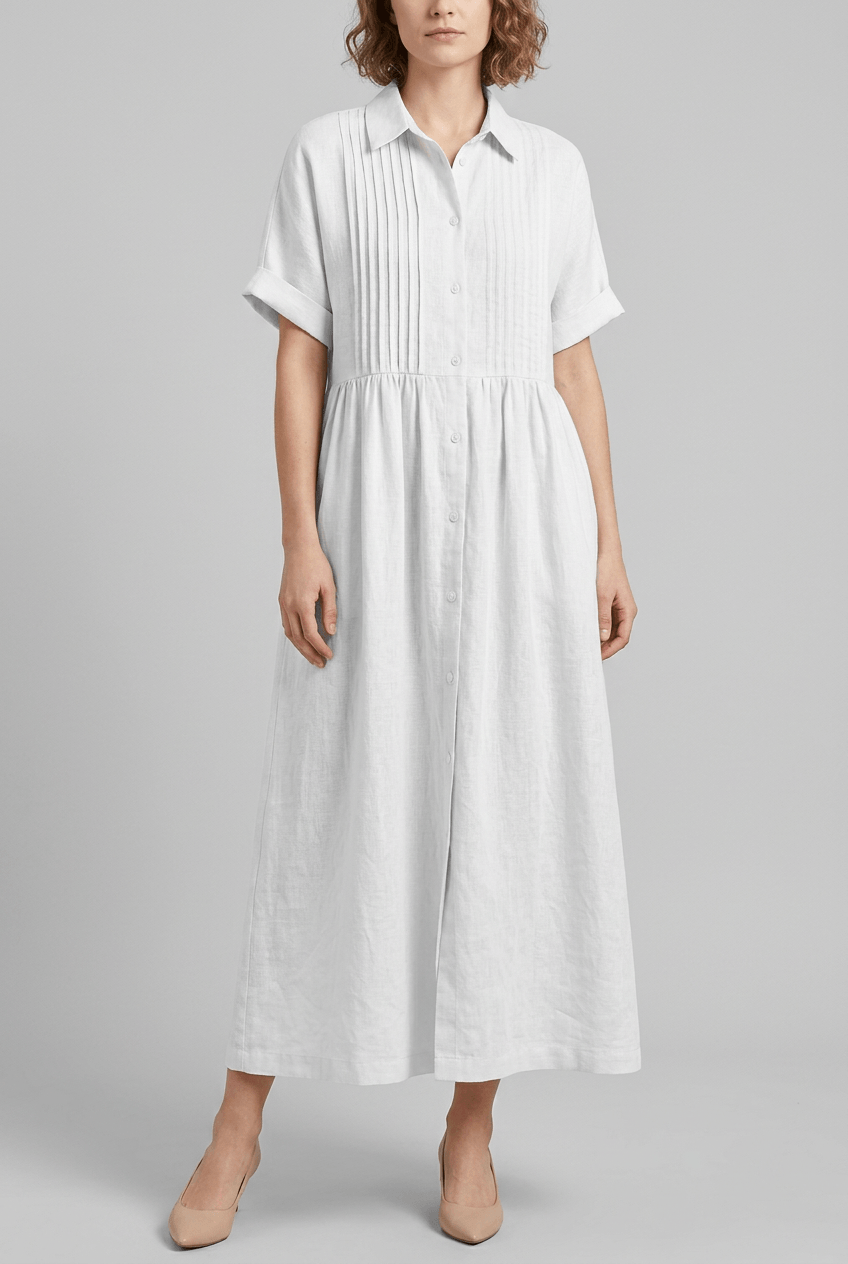 Women's Maxi Shirt Dress | Smocked Waist & Full-Length Skirt