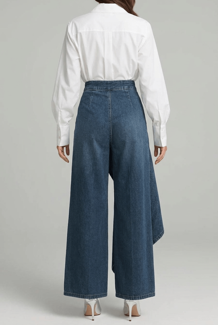 Women's Wide Leg Jeans | High Waisted Asymmetric Wrap Panel