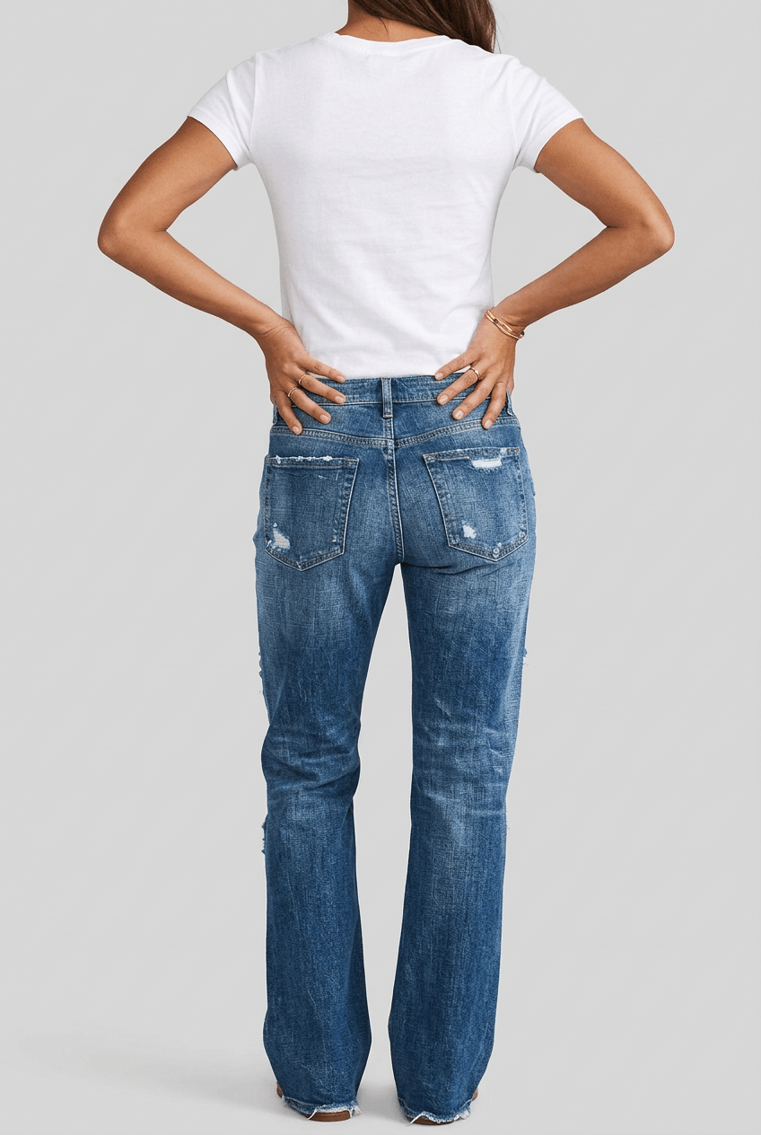 Women's Distressed Straight Jeans | Frayed Hem Rip Detail