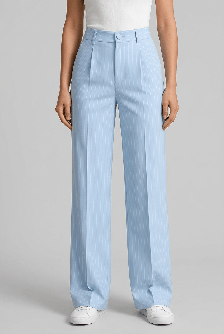Women's Pinstripe Wide Leg Trousers | Tailored Pleat Front