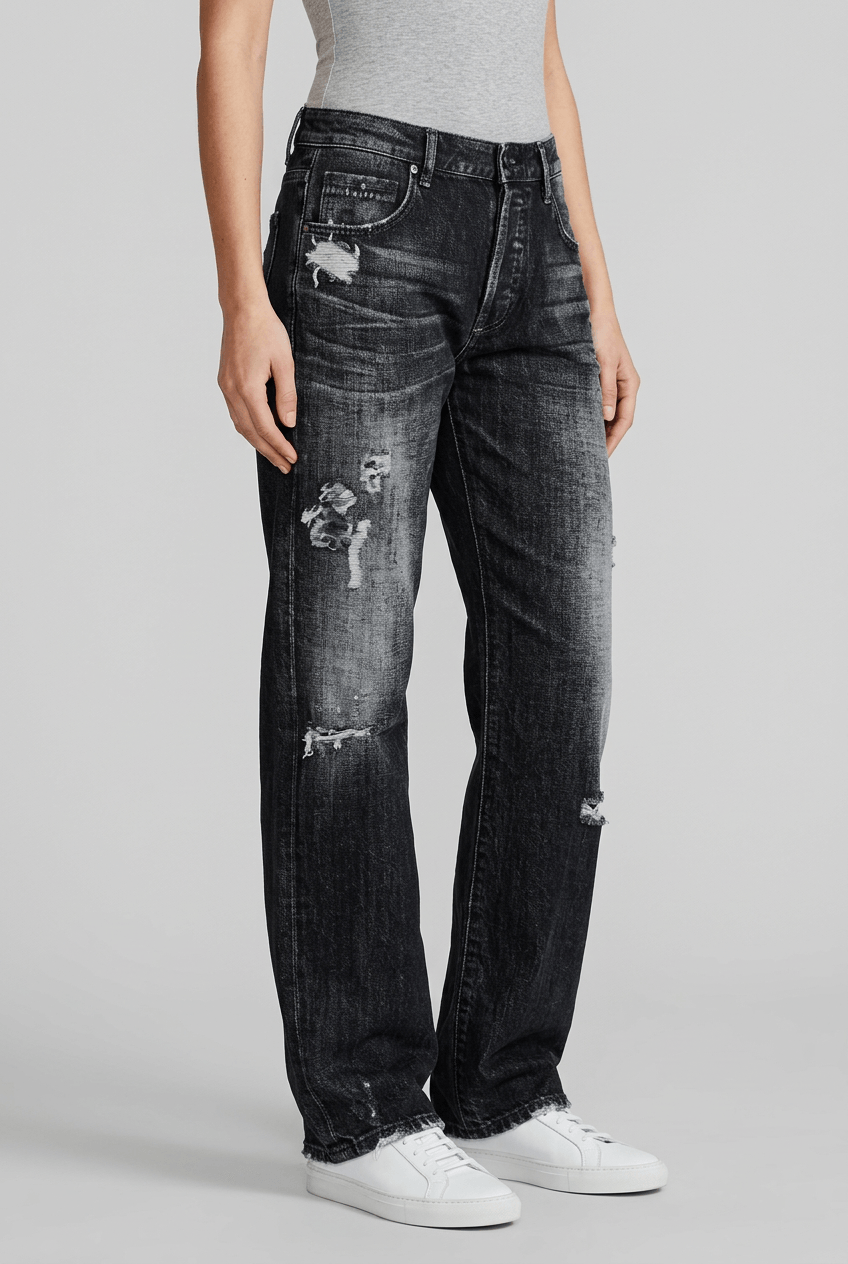 Women's Distressed Straight Jeans | Frayed Hem Rip Detail