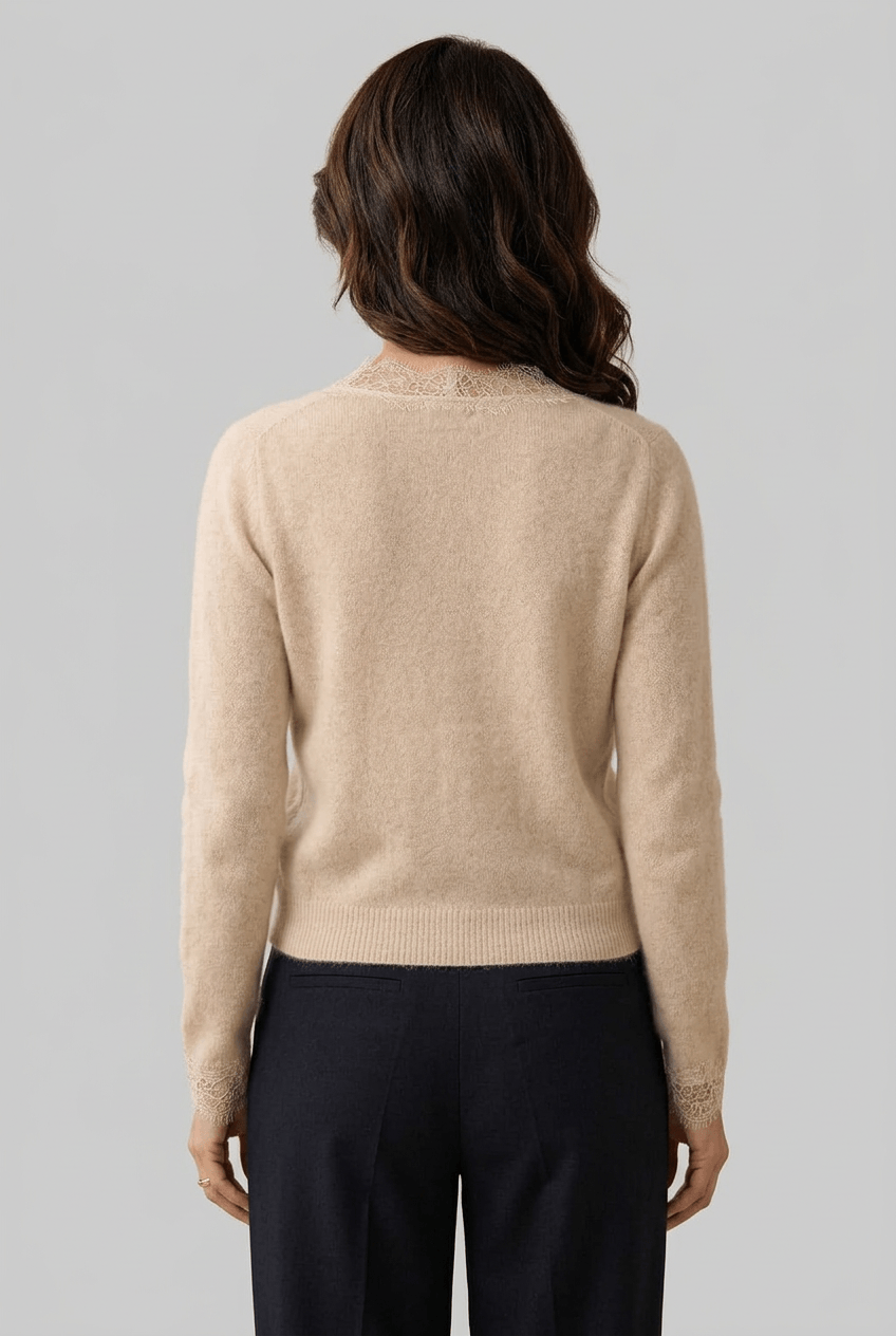 Women's Cardigan | Lace-Look Trim & Button Front