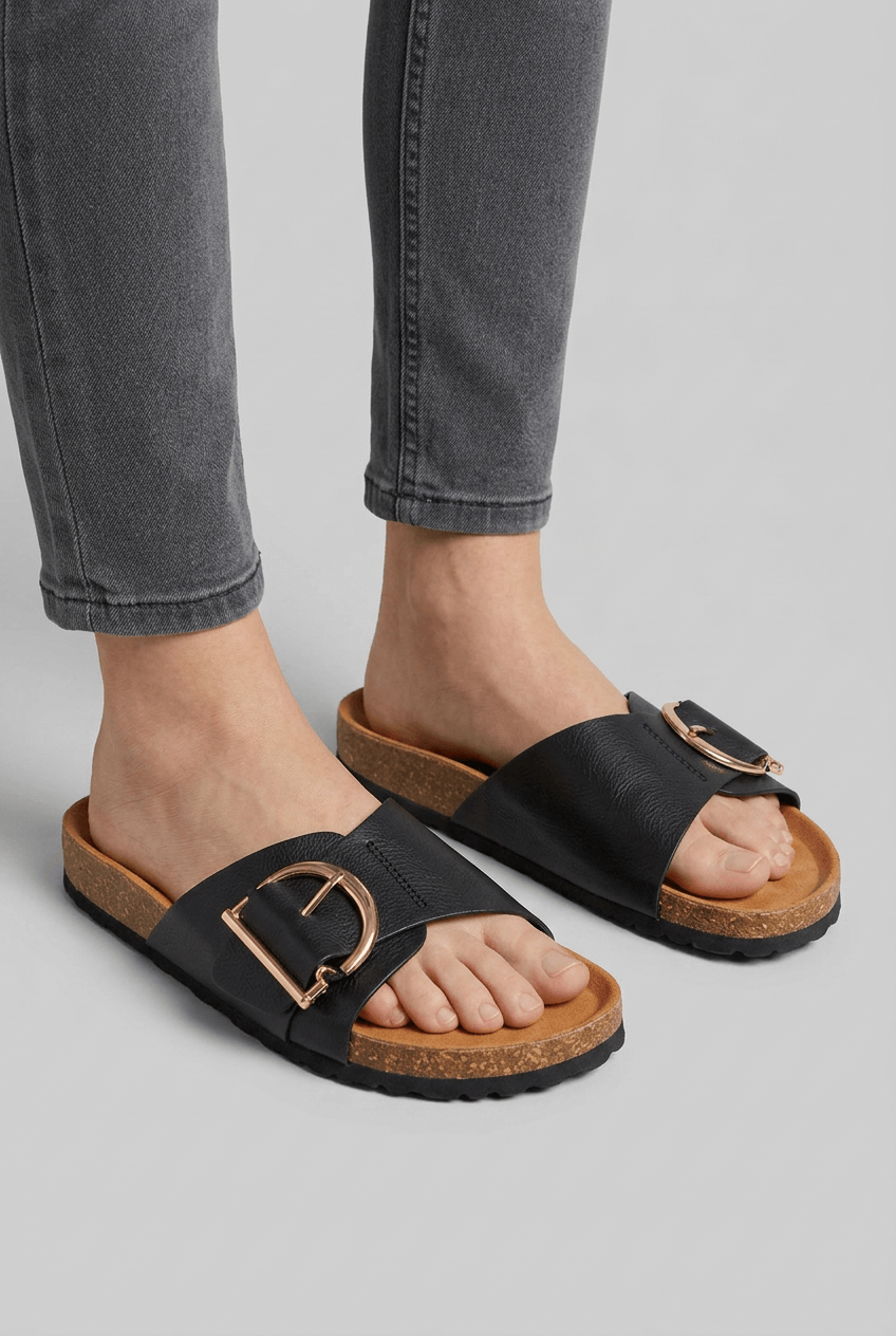 Women's Slides | Gold Buckle & Cork Sole