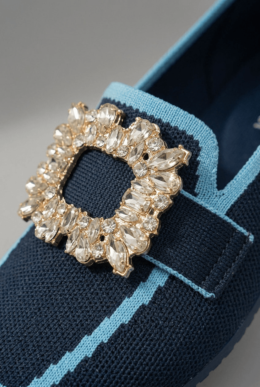 Women's Loafers | Embellished Crystal Buckle & Square Toe