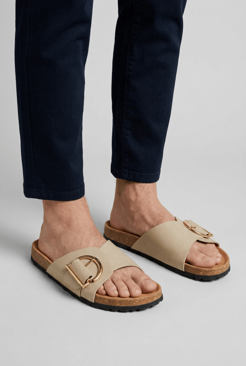 Women's Slides | Gold Buckle & Cork Sole