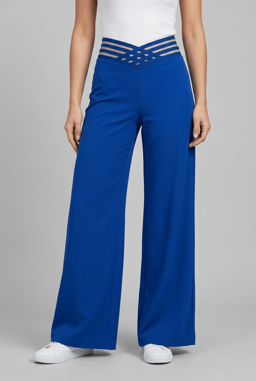 Women's High Rise Wide Leg Trousers | Crossover Cut Out Waist