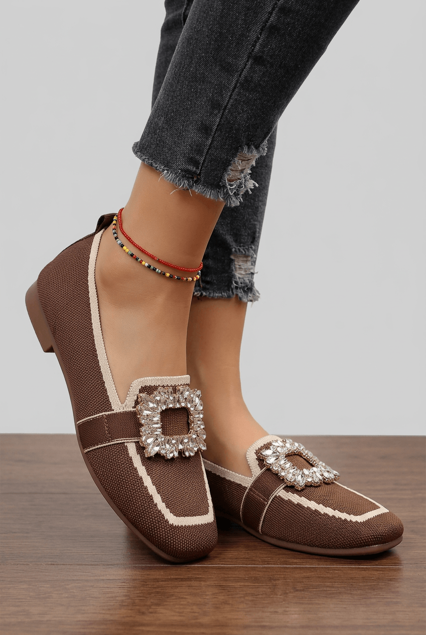 Women's Loafers | Embellished Crystal Buckle & Square Toe