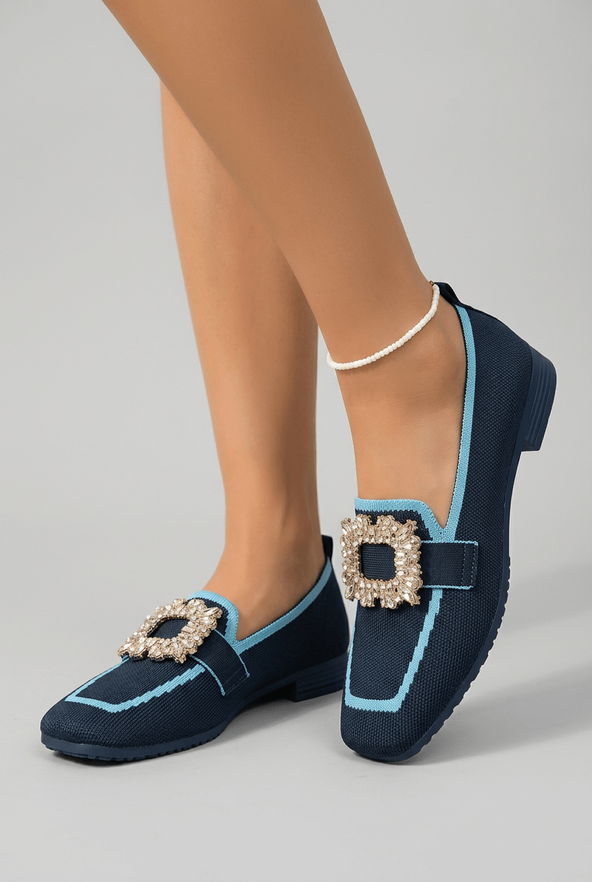 Women's Loafers | Embellished Crystal Buckle & Square Toe