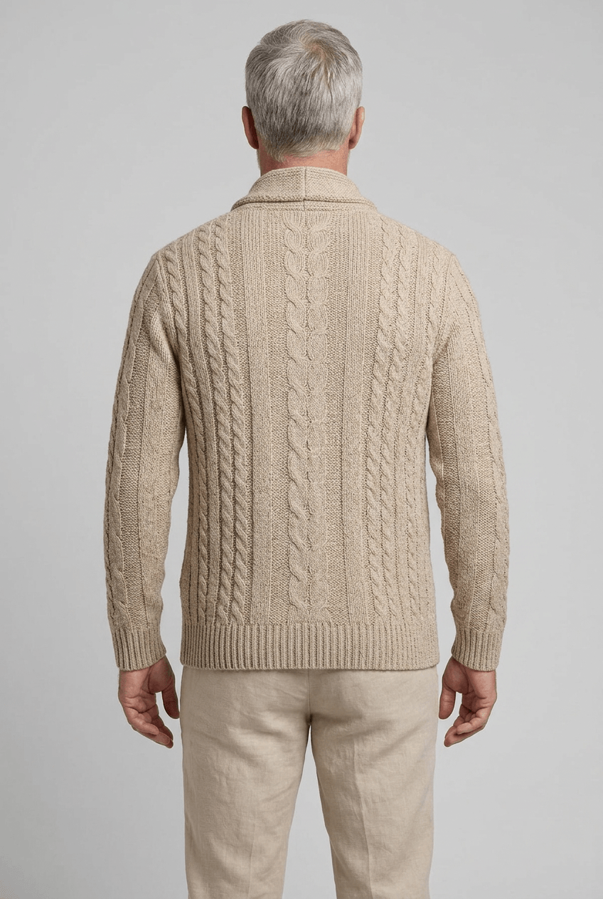 Men's Cable Knit Cardigan | Shawl Collar & Button Front