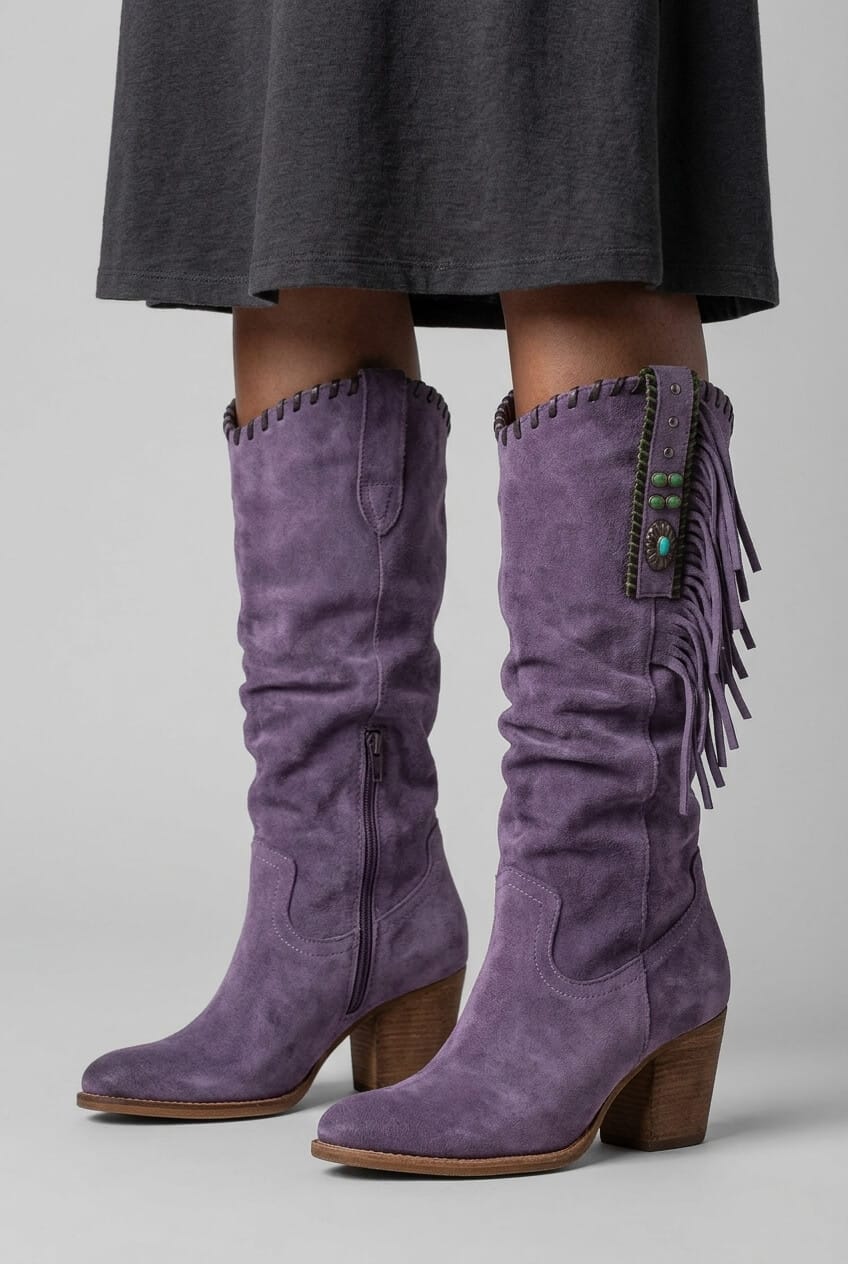 Women's Cowboy Boots | Fringe Trim & Side Zip