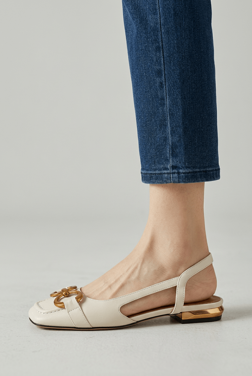 Women's Slingback Flats | Gold Buckle Detail