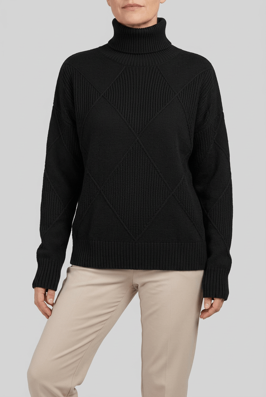 Women's Roll Neck Jumper | Textured Diamond Knit