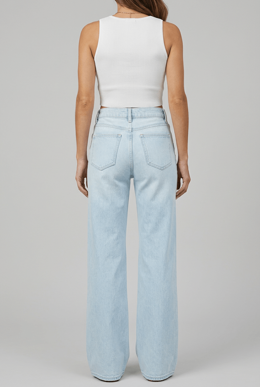 Women's High-Waisted Wide Leg Jeans | Ripped Knee Distressed