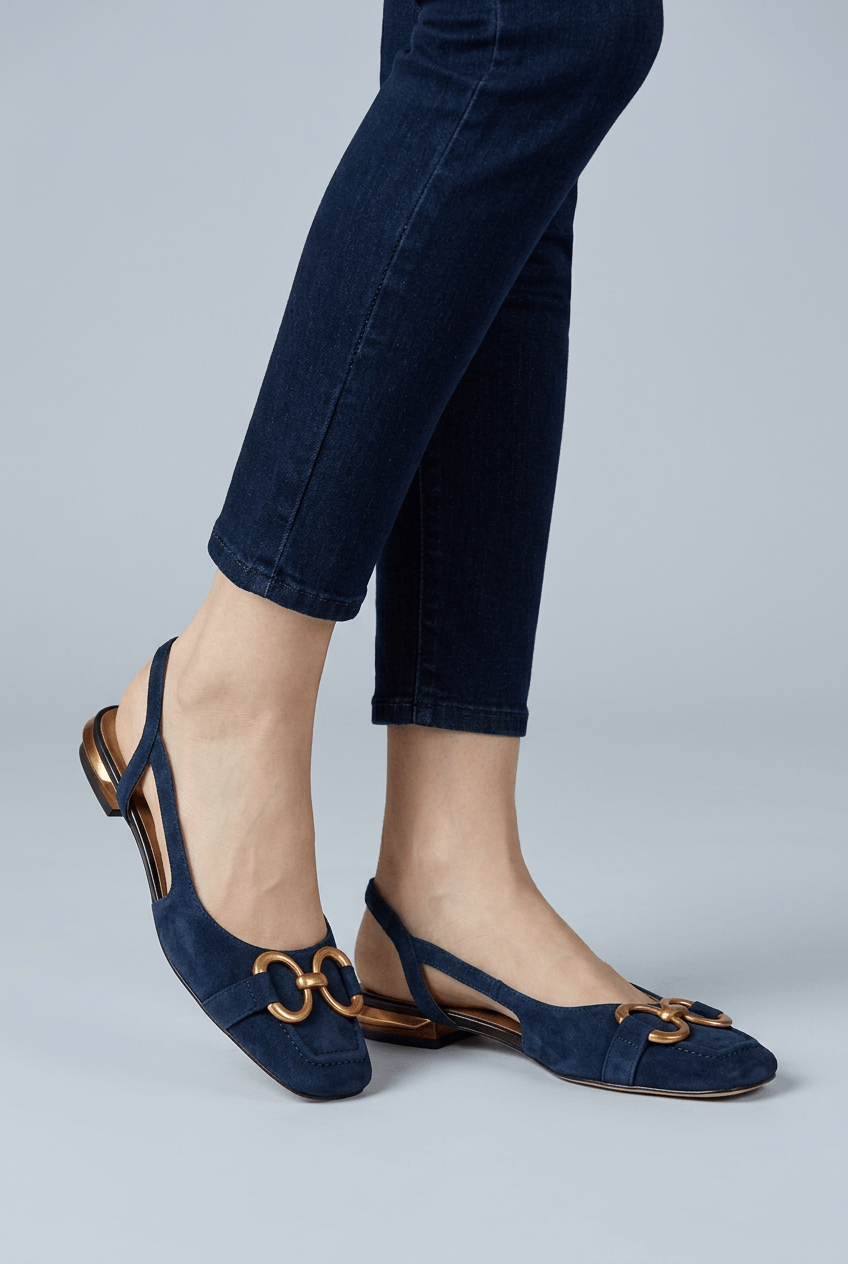 Women's Slingback Flats | Gold Buckle Detail