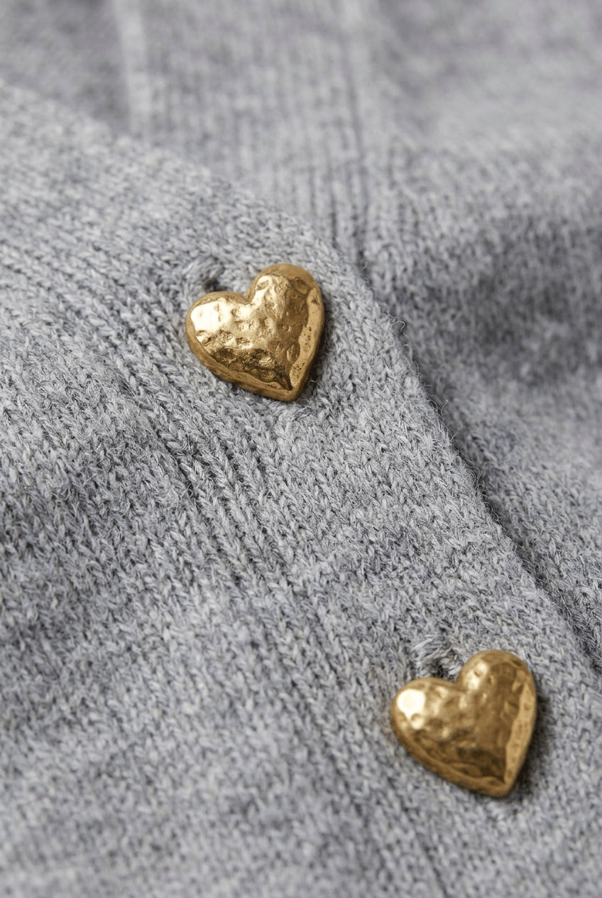 Women's V-Neck Cardigan | Heart Button Front