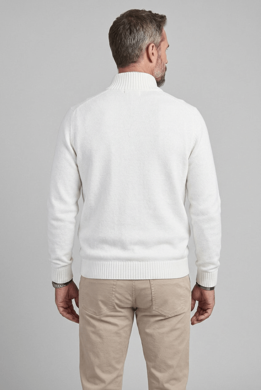 Men's Quarter Zip Sweater | High Collar and Ribbed Cuffs