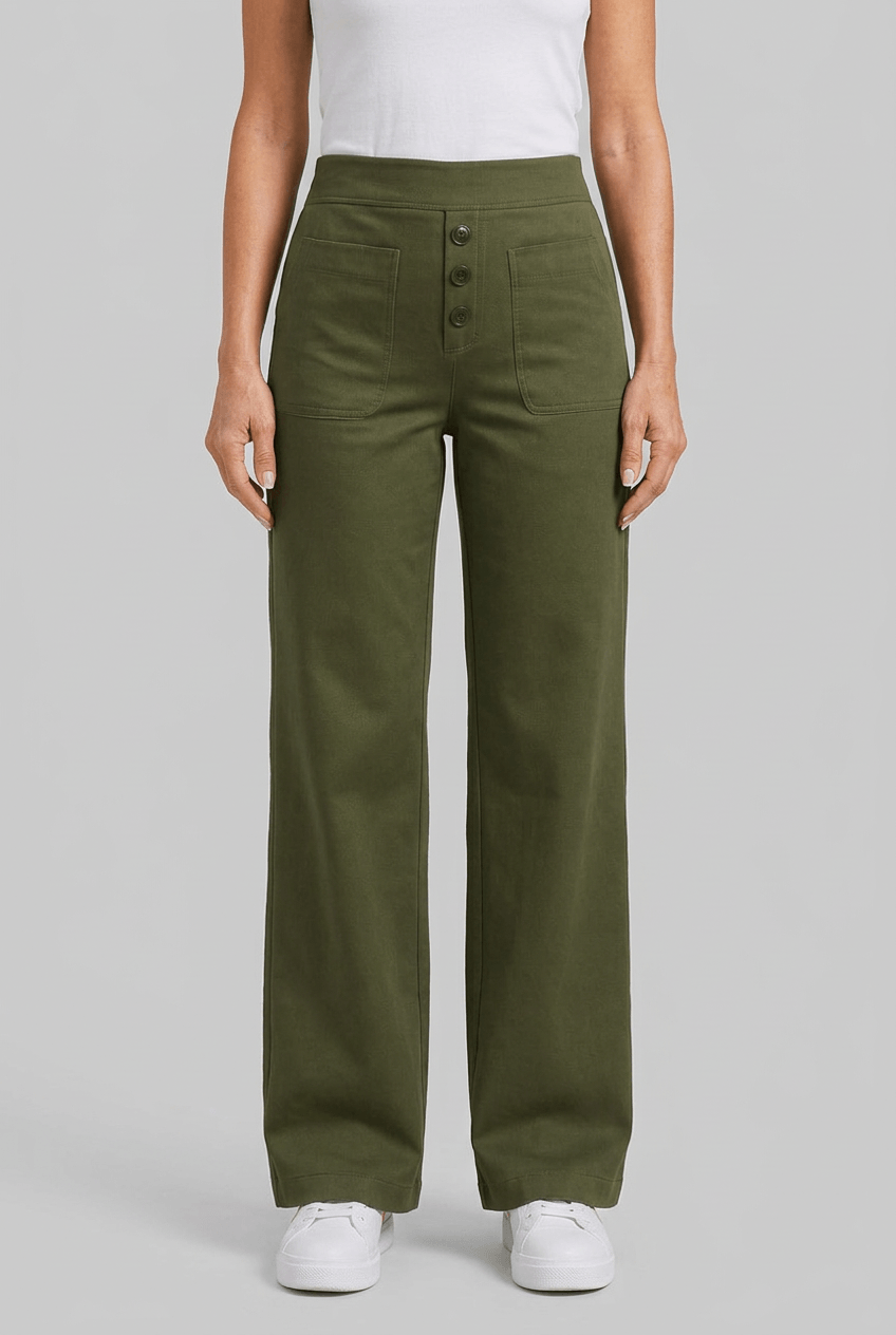 Women's Wide Leg Trousers | High Waisted & Button Front