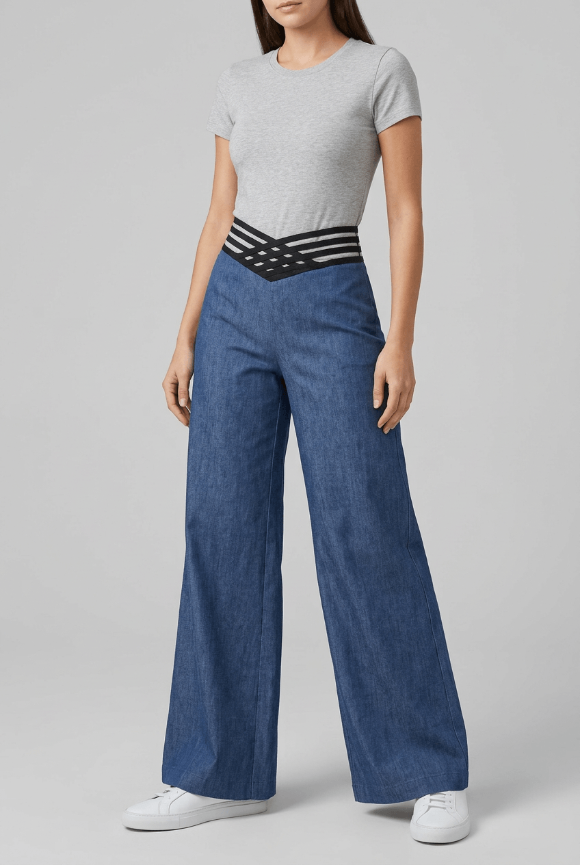 Women's High Rise Wide Leg Trousers | Crossover Cut Out Waist