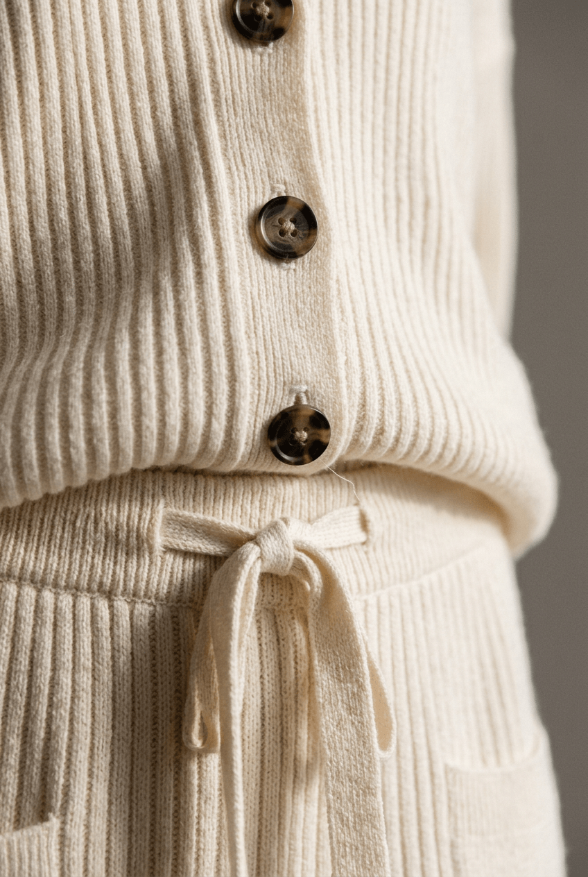 Women's Knitted Loungewear Set | Collared Cardigan & Wide Leg Trousers