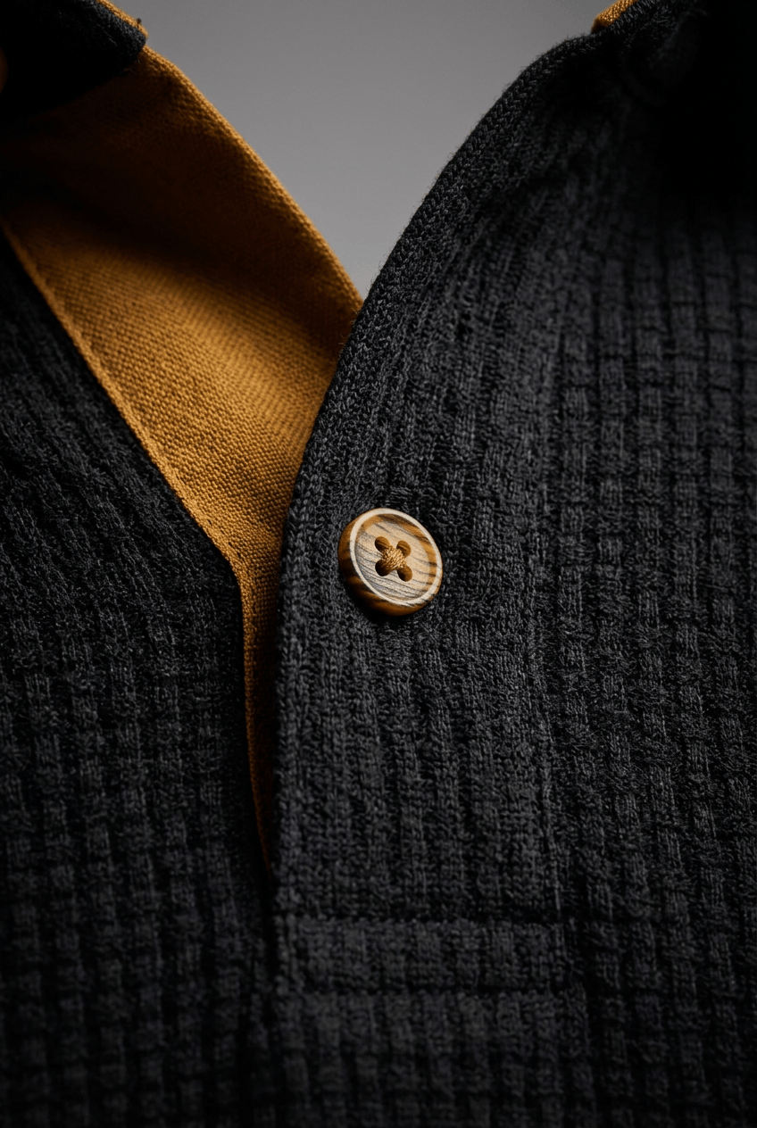 Men's Polo Shirt | Waffle Texture, Contrast Placket & Chest Pocket