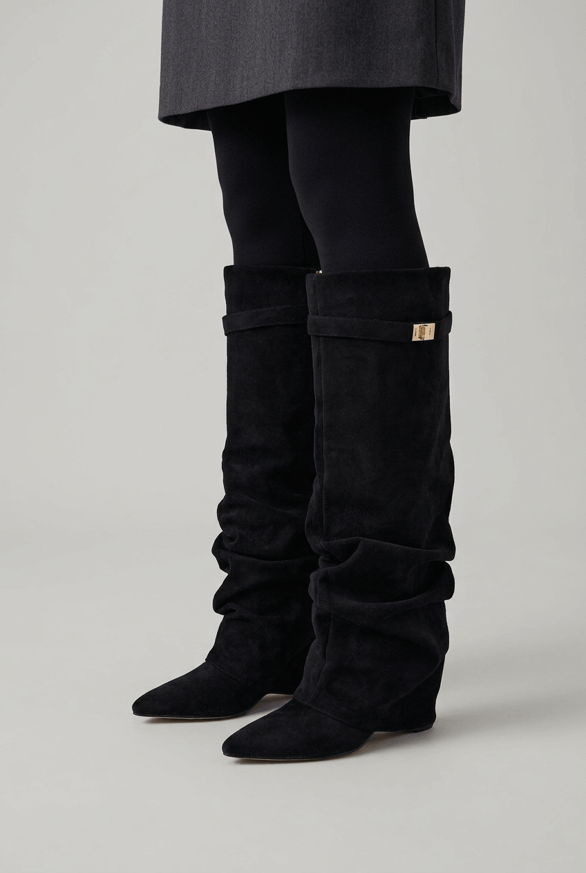 Women's Slouchy Knee High Boots | Hidden Wedge & Buckle