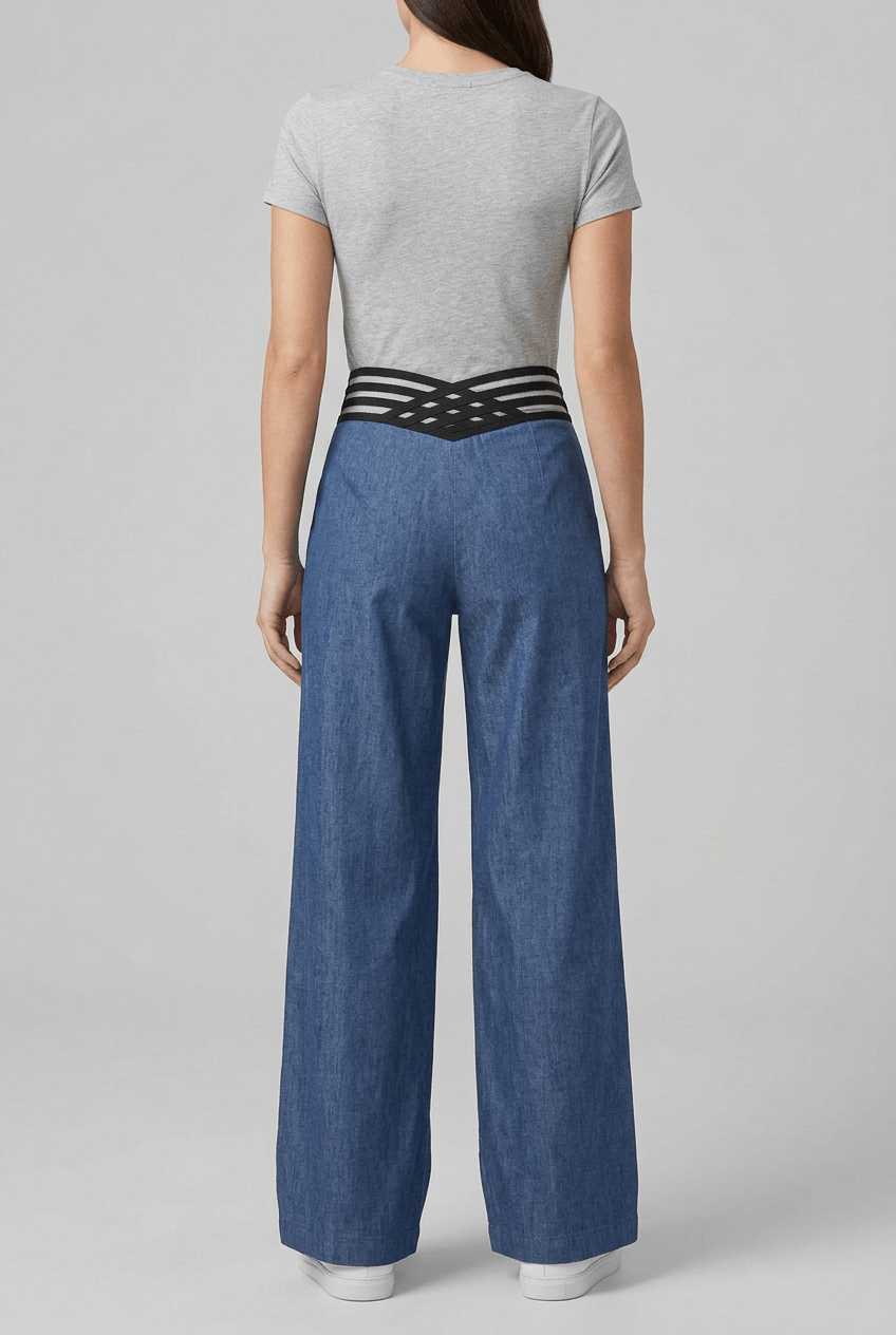 Women's High Rise Wide Leg Trousers | Crossover Cut Out Waist