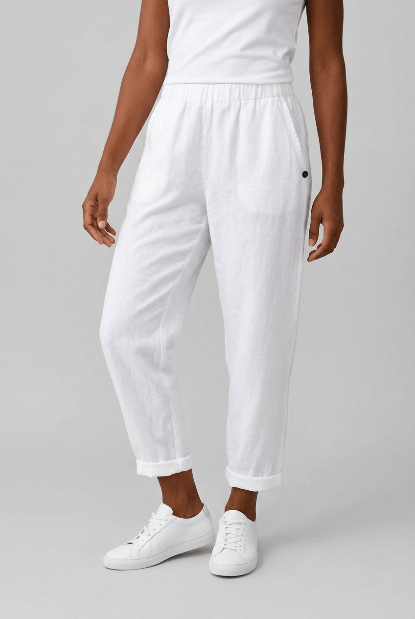 Women's Cropped Trousers | Elasticated Waist, Turn-Up Hem & Side Pocket
