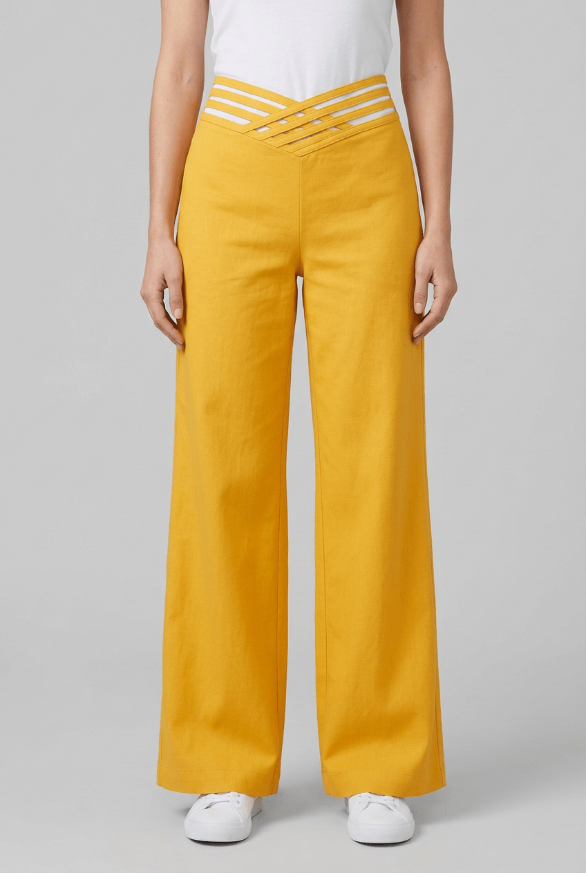 Women's High Rise Wide Leg Trousers | Crossover Cut Out Waist