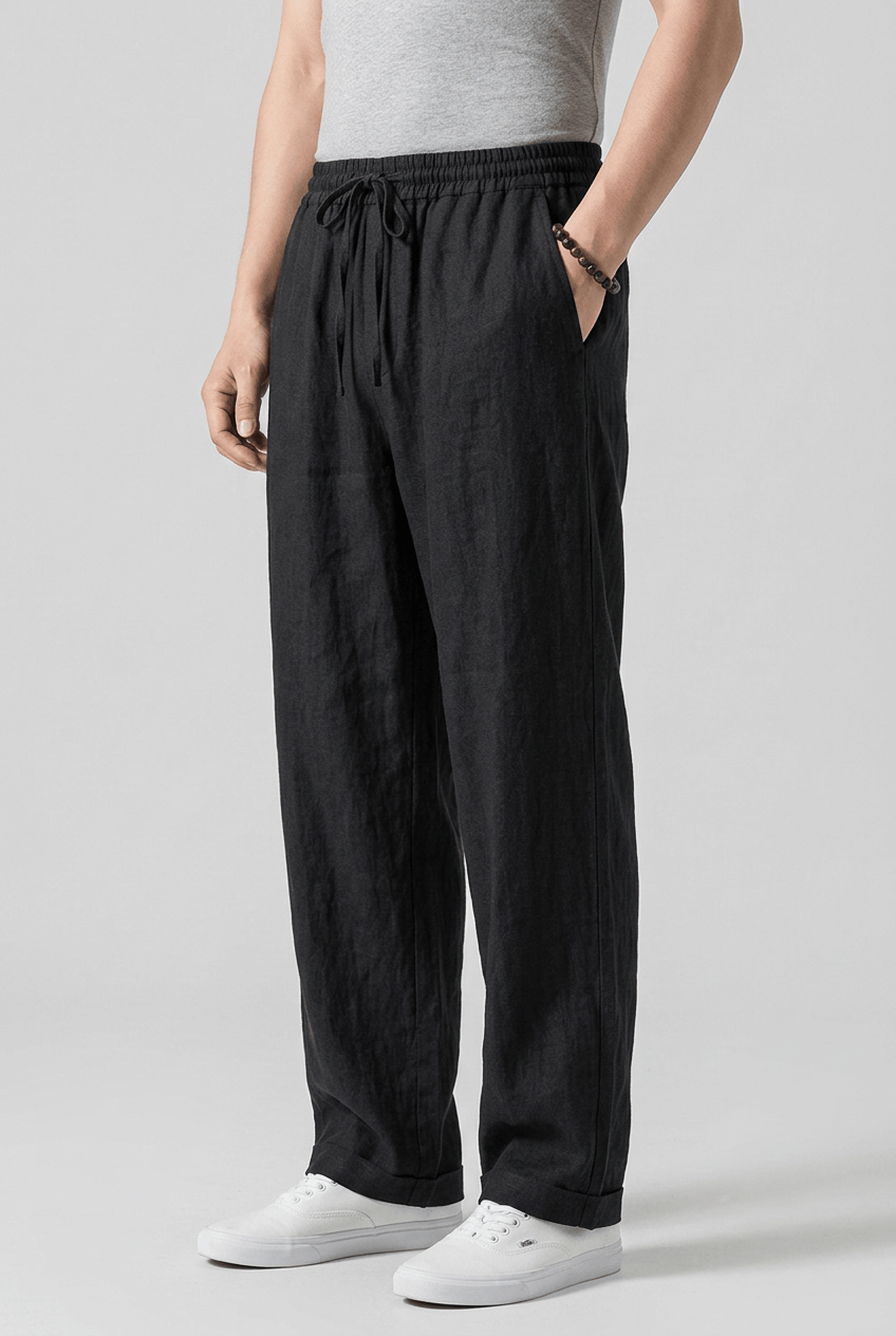 Men's Straight Leg Trousers | Elasticated Drawstring Waist & Side Pockets