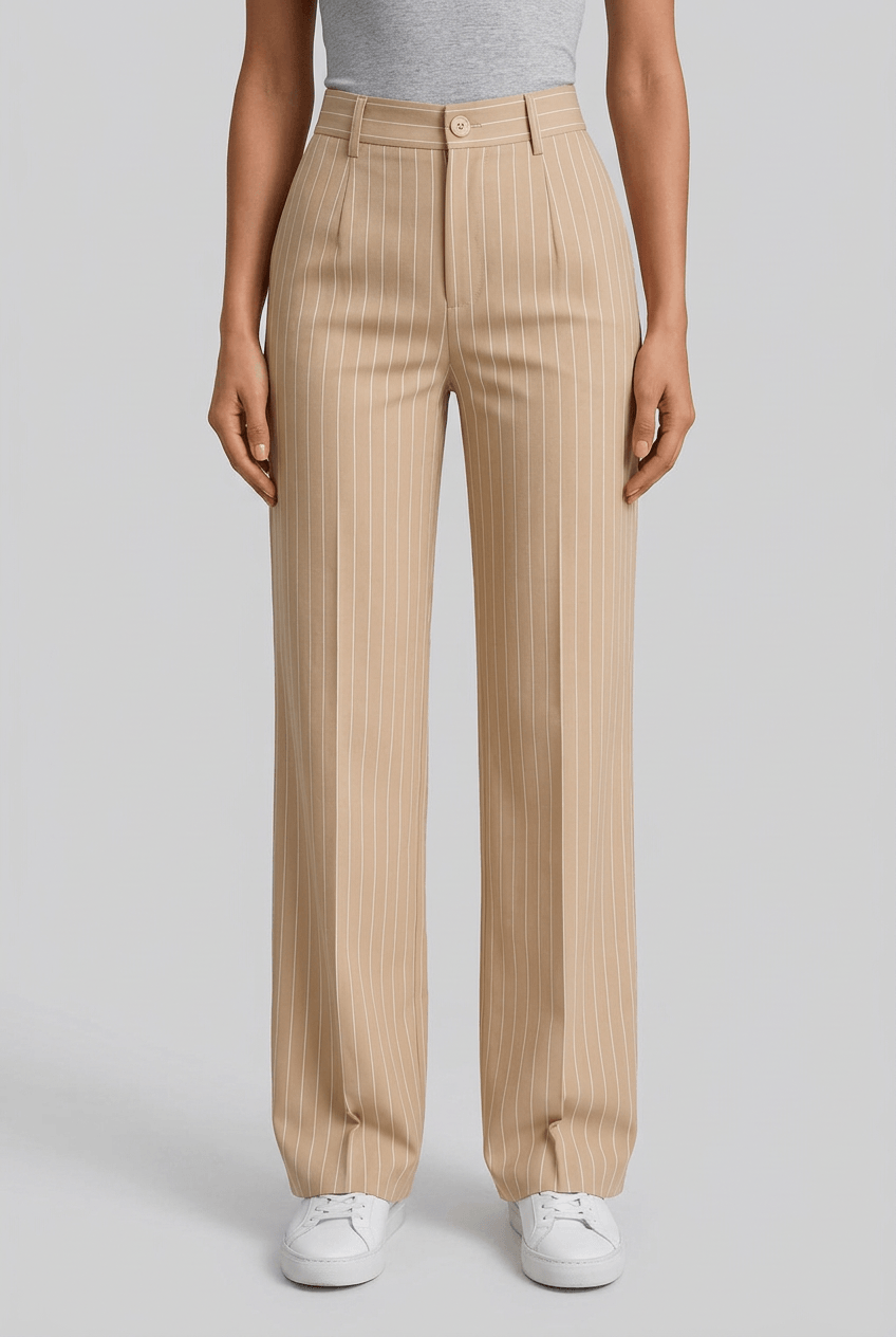 Women's Pinstripe Wide Leg Trousers | Tailored Pleat Front