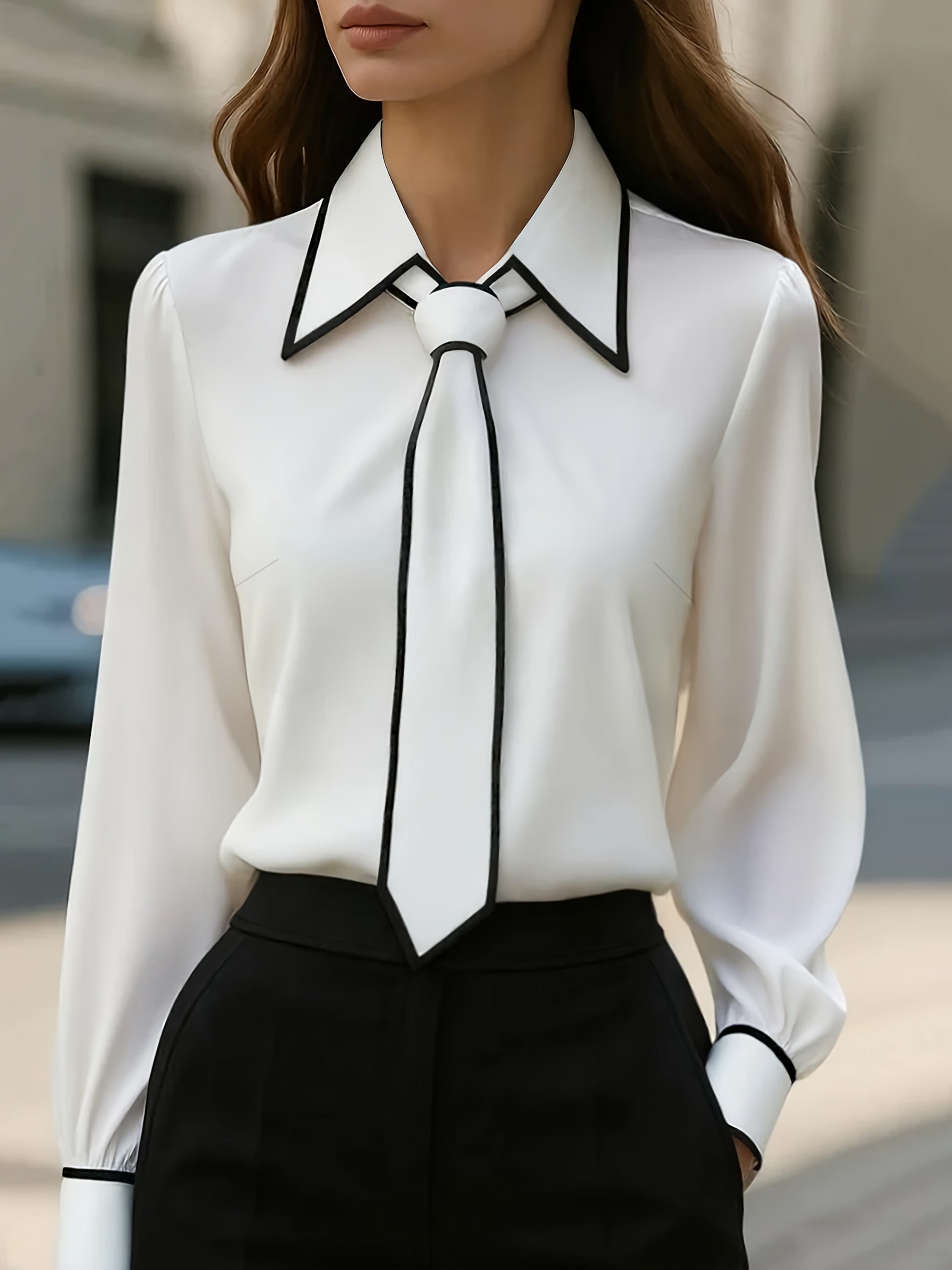 Women’s Collared Neck Long Sleeve Blouse | Tie Neck