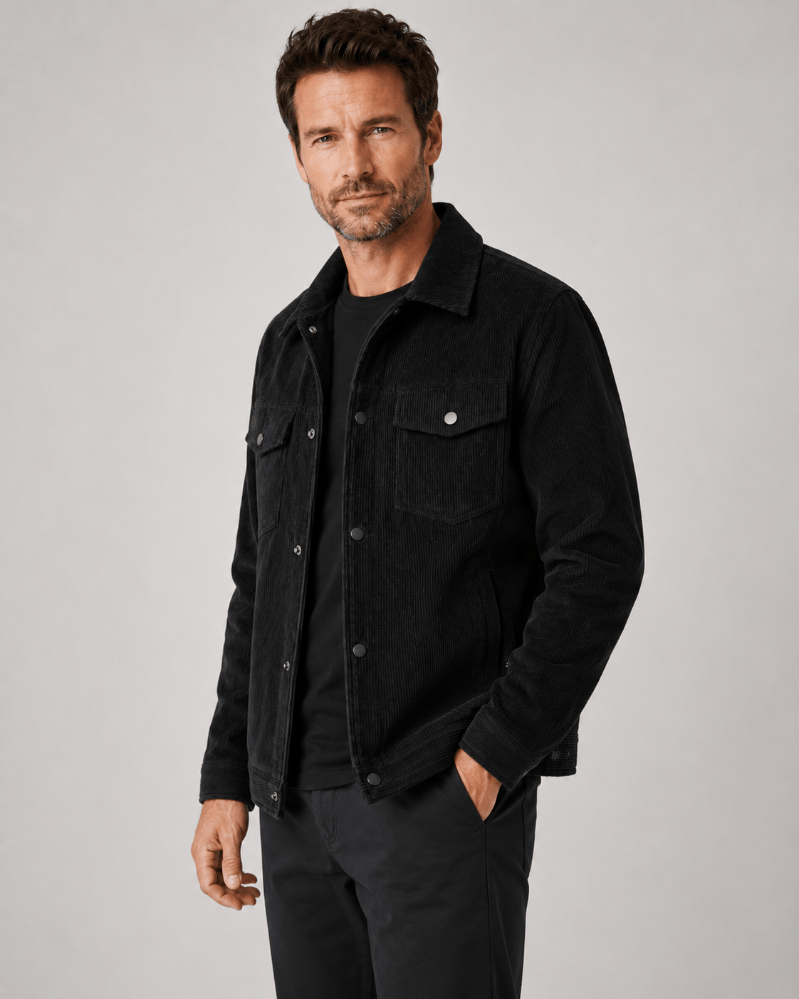 Versatile Mens Overshirt with Snap Button Front and Chest Flap Pockets