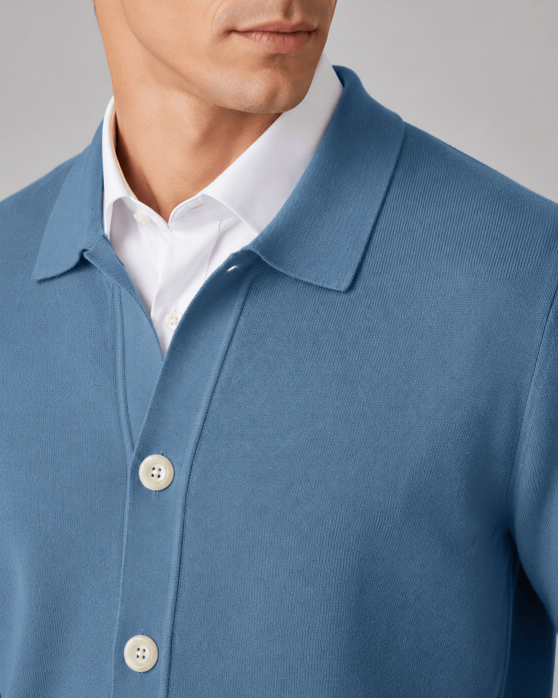 Collared Button Front Cardigan for Man with Classic Fit and Ribbed Cuffs